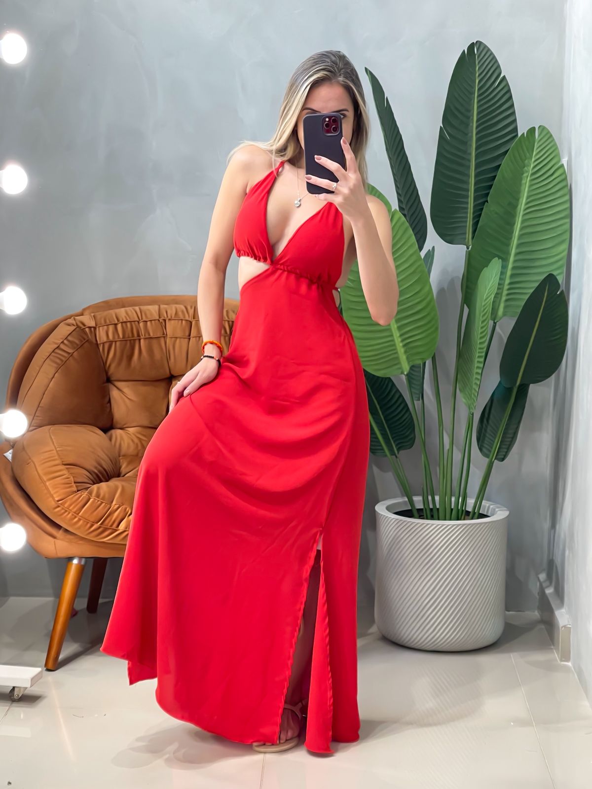 Vestido Longo em Duna Frente Única com Amarração Thaila Ref. 1851