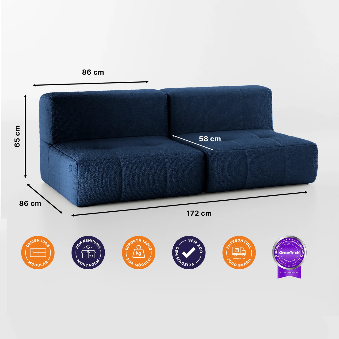 Sofá na Caixa modular 2 lugares em Boucle - Sem braço