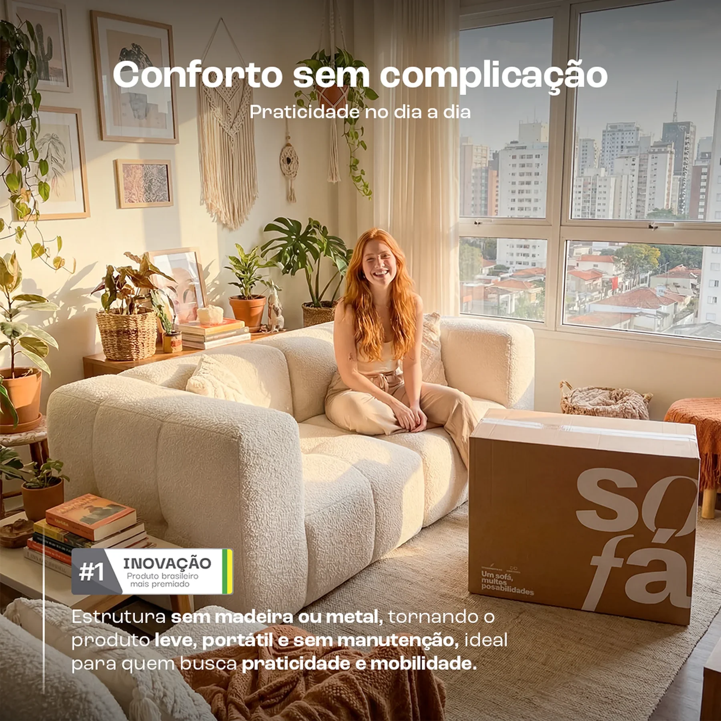 Sofá na Caixa modular 2 lugares em Boucle - Linho