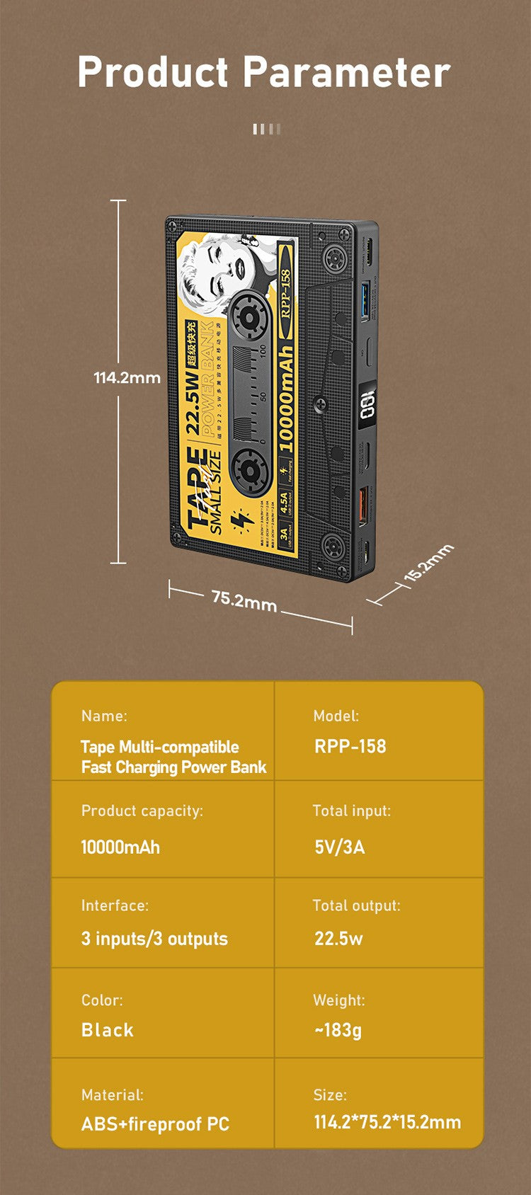 Powerbank Retro 10000mah carregamento super rápido 22,5w