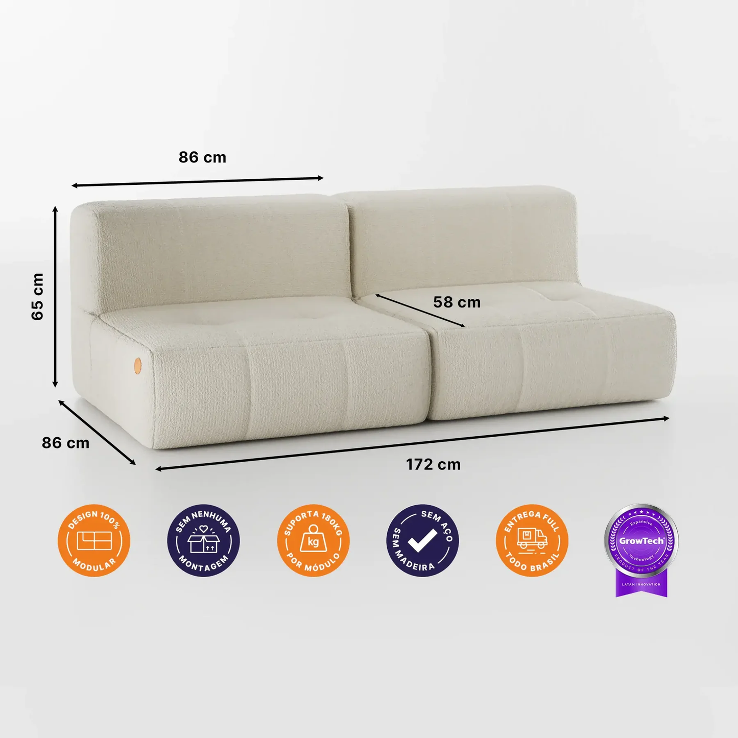 Sofá na Caixa modular 2 lugares em Boucle - Sem braço