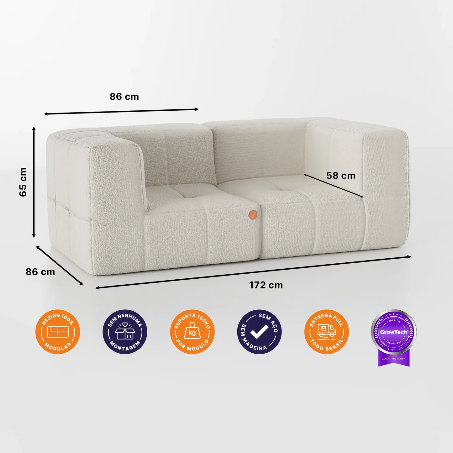 Sofá na Caixa modular 2 lugares em Boucle - Linho