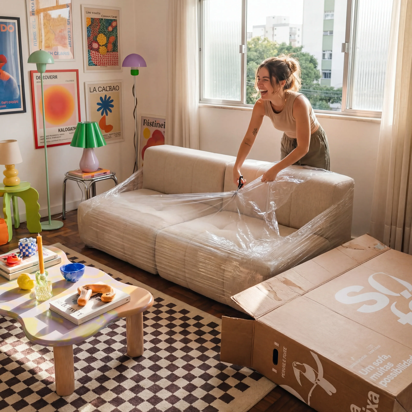 Sofá na Caixa modular 2 lugares em Boucle - Sem braço