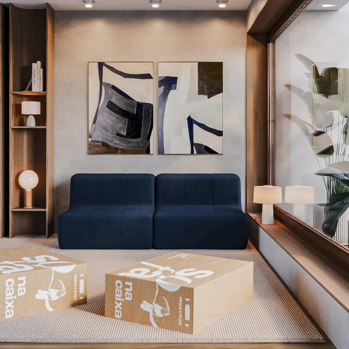 Sofá na Caixa modular 2 lugares em Boucle - Sem braço