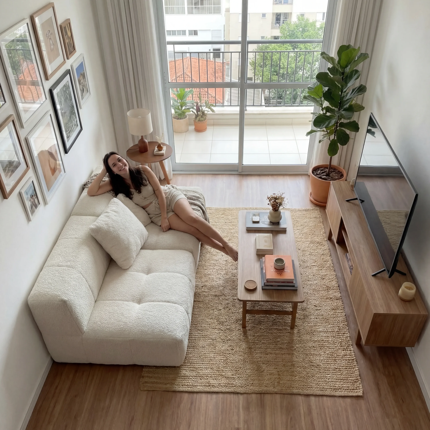 Sofá na Caixa modular 2 lugares em Boucle - Sem braço