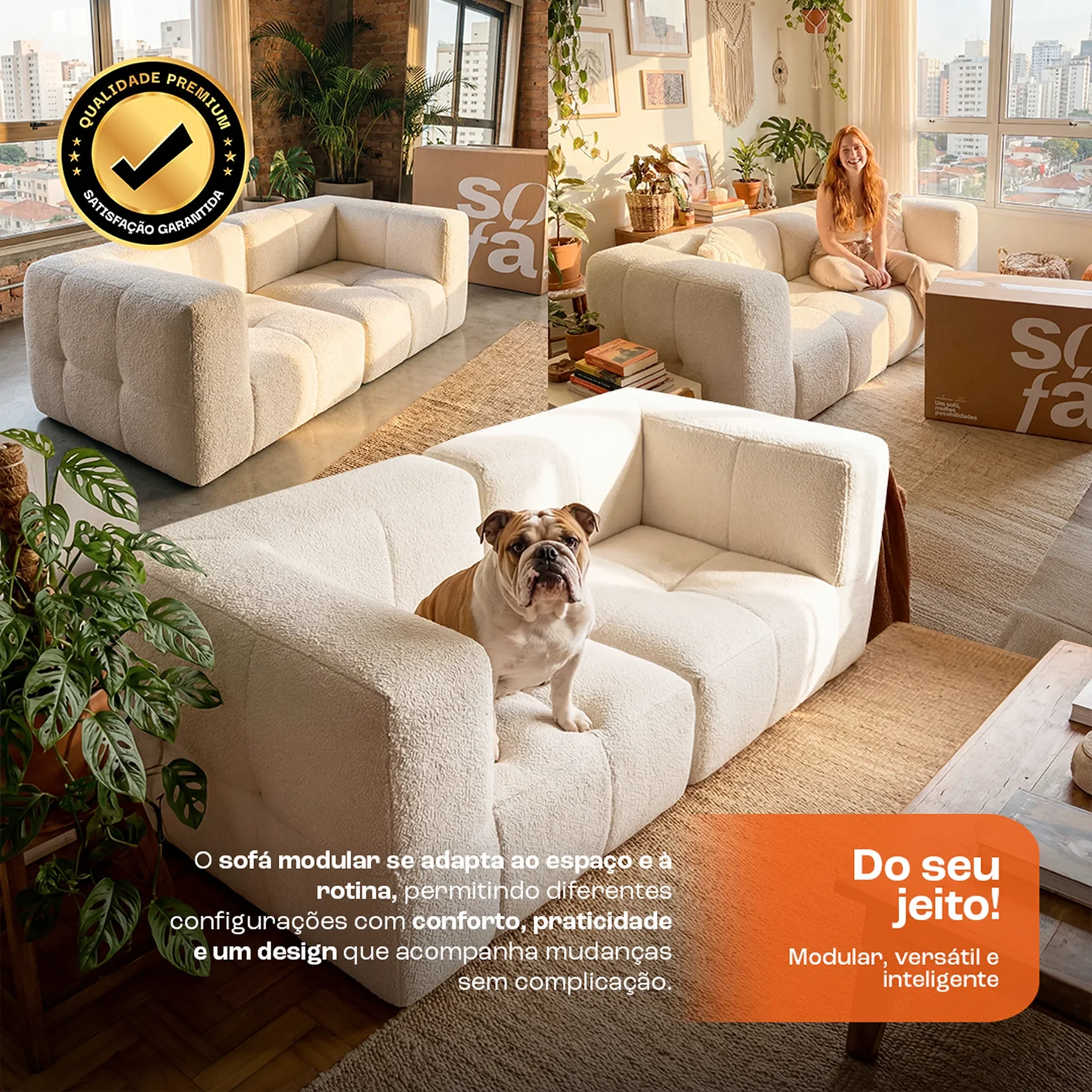 Sofá na Caixa modular 2 lugares em Boucle - Linho