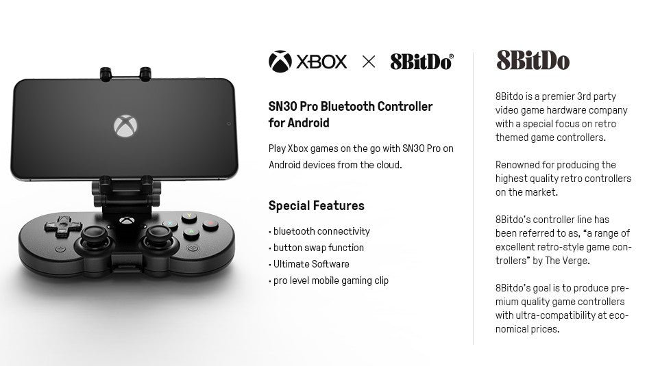 Controle Bluetooth 8BitDo SN30 Pro Original + clipe para celular
