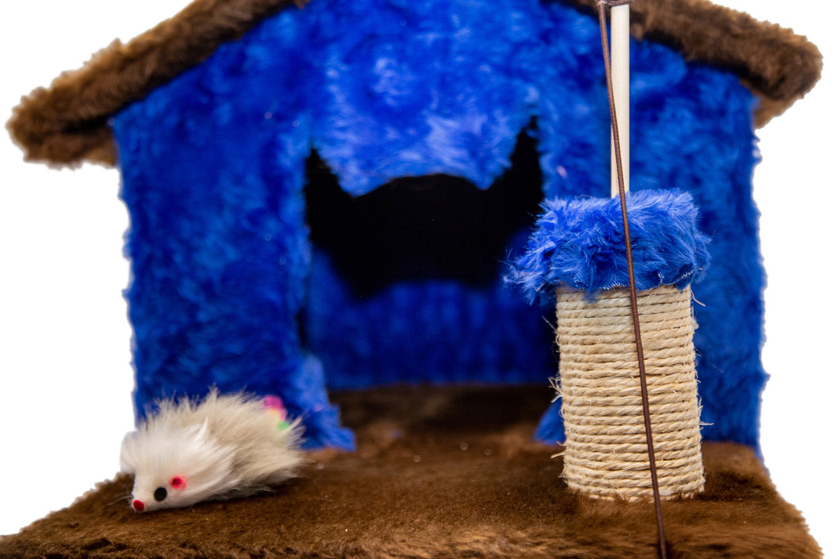Casinha de Gato com Arranhador Sustentável Luppet Azul e Marrom